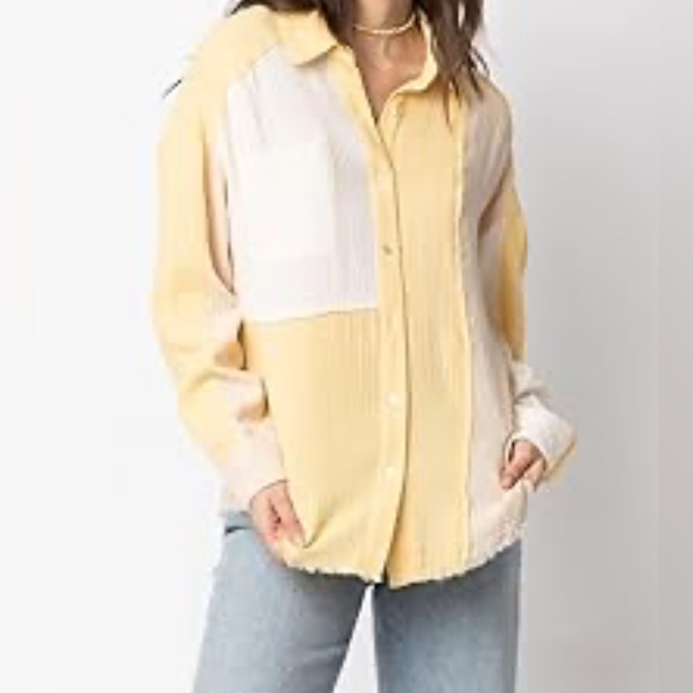 💕Chic Yellow and White Button Down Shirt 298